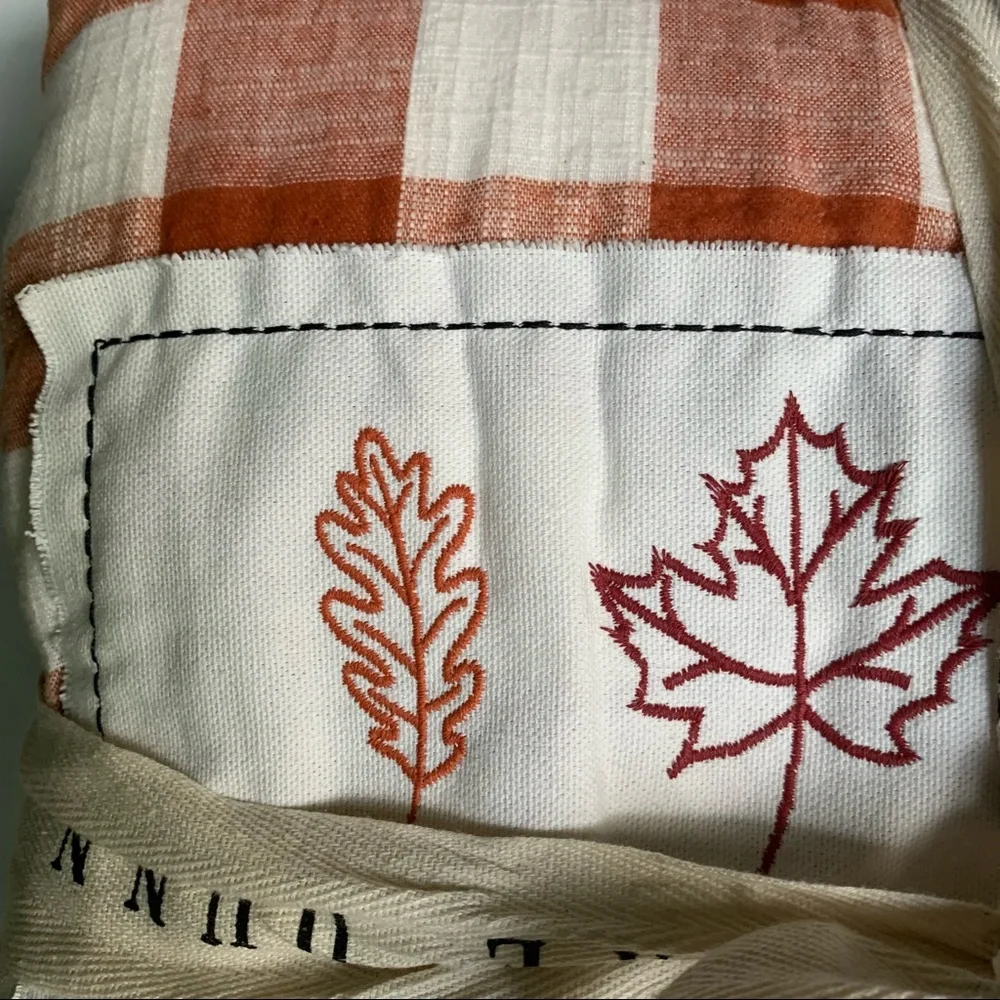 Rae Dunn blessed Buffalo Check Sherpa Throw Blanket Orange Cream White Plaid NWT - Picture 9 of 15